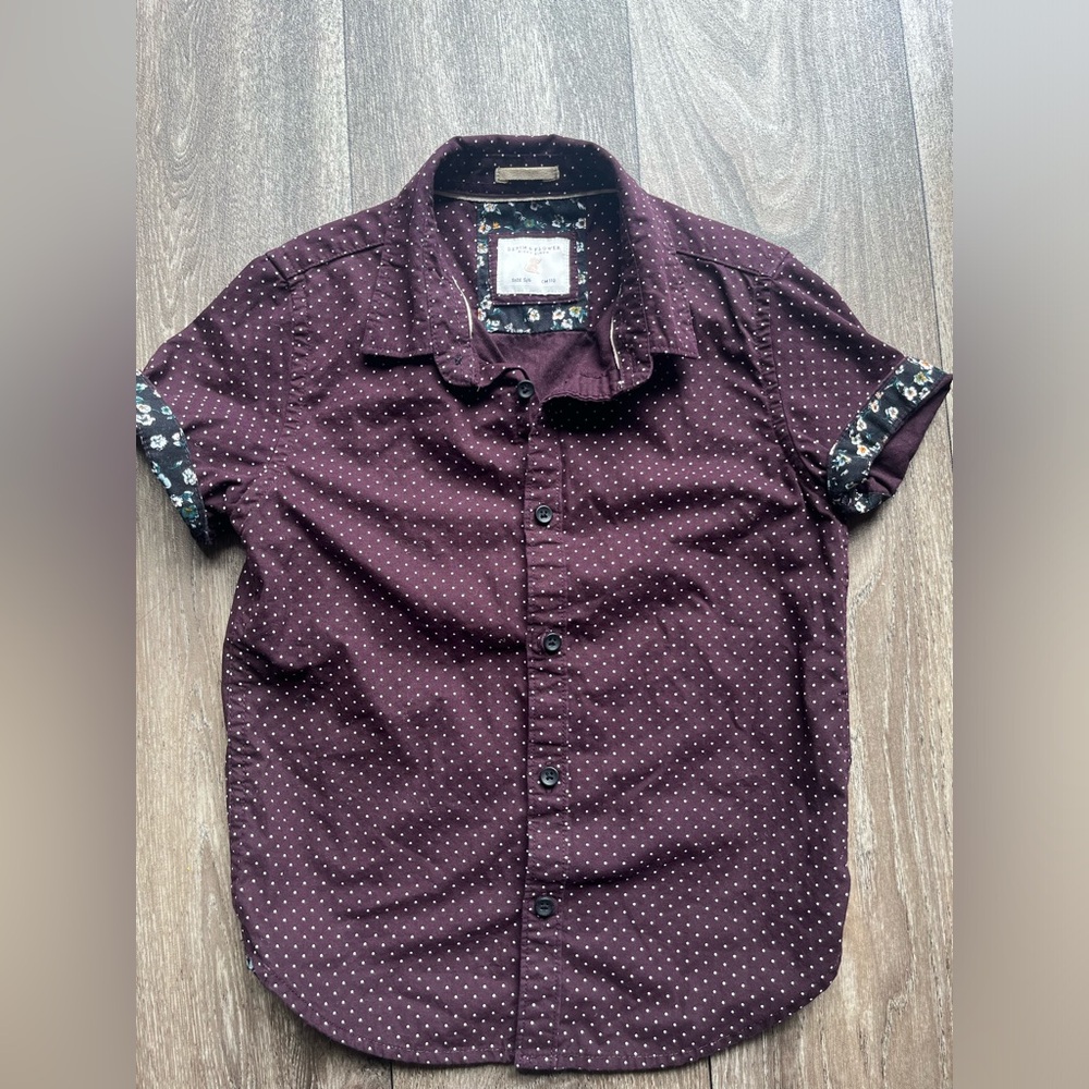 Denim & Flower White Button Down Shirt with Contrasting Cuffs
